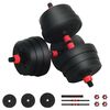 vidaXL 2-in-1 ダンベルバーベルセット 20 kg 黒と赤 セメントと鉄砂 121 x 19.5 x 19.5 cm