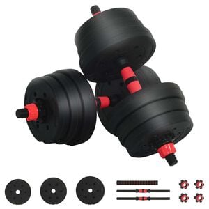 vidaXL 2-in-1 ダンベルバーベルセット 20 kg 黒と赤 セメントと鉄砂 121 x 19.5 x 19.5 cm