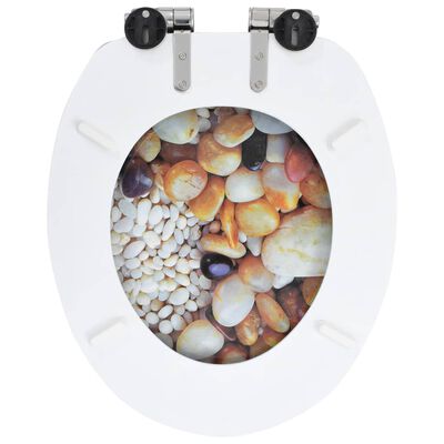 vidaXL トイレ便座 ソフトクローズ式ふた シンプル設計 MDF製 小石デザイン