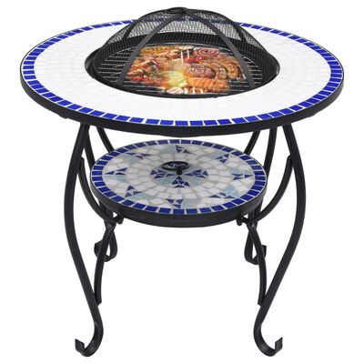 vidaXL 焚き火台きテーブル モザイク柄 68cm セラミック製 ブルー＆ホワイト