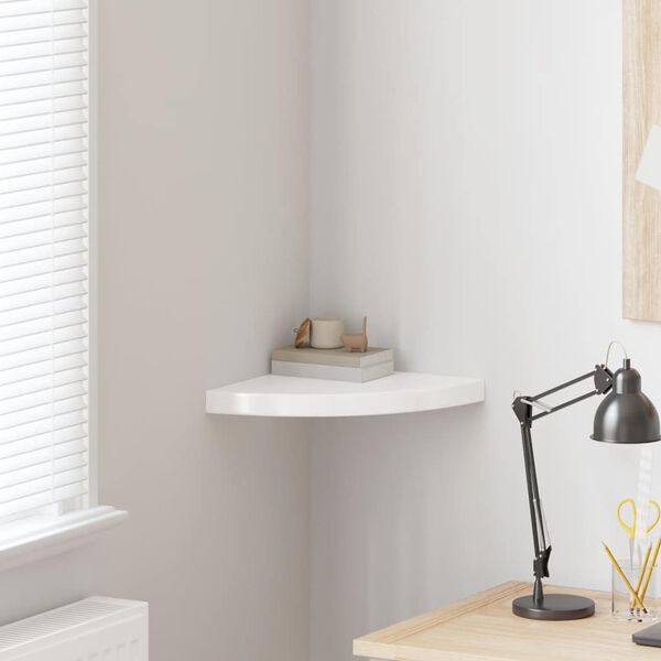 vidaXL フローティングコーナーシェルフ ハイグロスホワイト 35x35x3.8cm MDF