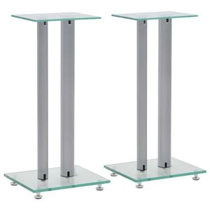 vidaXL スピーカースタンド 2点 強化ガラス製 柱2本デザイン シルバー