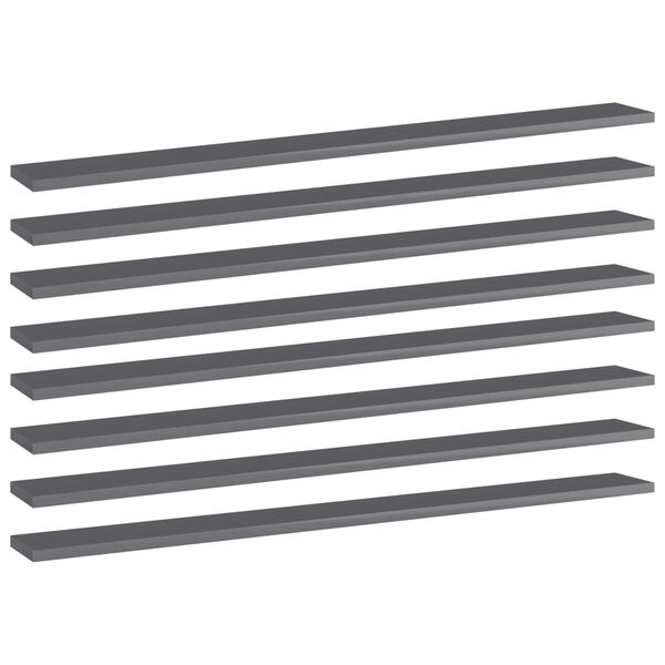 vidaXL 本棚ボード 8点 ハイグロスグレー 100x10x1.5cm パーティクルボード