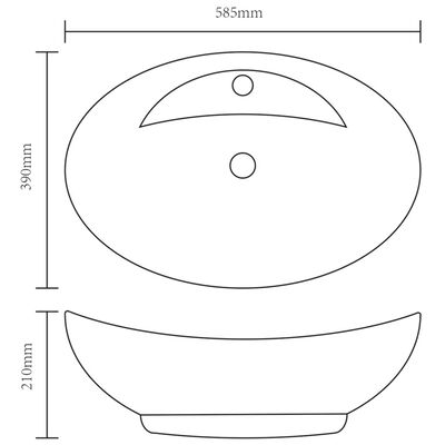 vidaXL バスルーム用 洗面ボウル 蛇口穴/オーバーフロー付き 陶器製 楕円形 ブラック