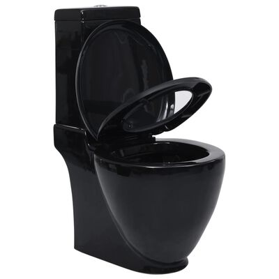 vidaXL お手洗い/バスルーム用トイレ 丸型 床排水式 セラミック製 ブラック