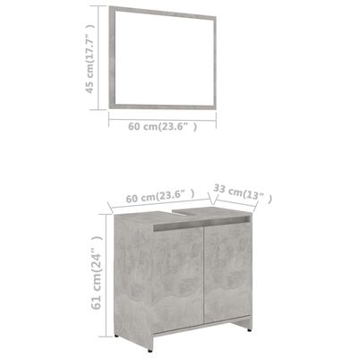 vidaXL バスルーム家具セット コンクリートグレー パーティクルボード