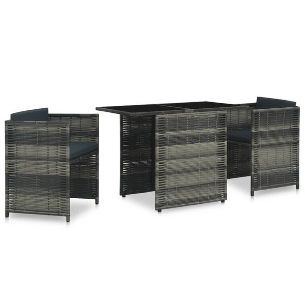 vidaXL ビストロ3点セット クッション付き ポリラタン製 グレー