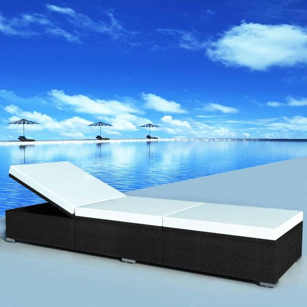 vidaXL サンラウンジャー クッション付き ポリラタン製 ブラック