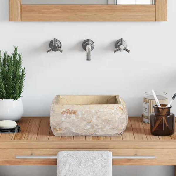 vidaXL 洗面器 30x30x13cm 大理石 クリーム