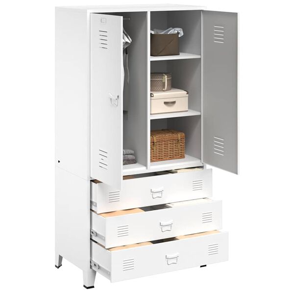 vidaXL インダストリアルワードローブ ホワイト 90x50x180 cm メタル