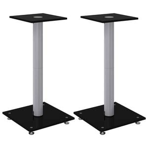 vidaXL スピーカースタンド 2点セット ブラック＆シルバー 強化ガラス 柱1本デザイン