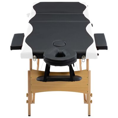vidaXL 折りたたみ式マッサージテーブル 三つ折り 木製 ブラック＆ホワイト