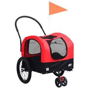 vidaXL 2-in-1 ペット用 自転車トレーラー＆ジョギングベビーカー レッド＆ブラック