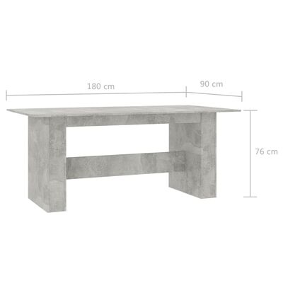 vidaXL ダイニングテーブル コンクリートグレー 180x90x76cm パーティクルボード