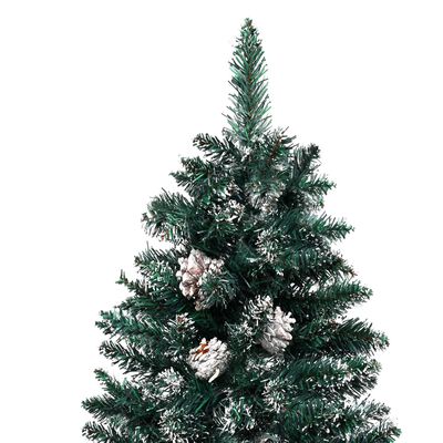 vidaXL スリム型 クリスマスツリー 天然木材＆白い雪 グリーン 210cm