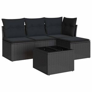 vidaXL 屋外ソファ5点セット クッション付き ブラック ポリラタン製
