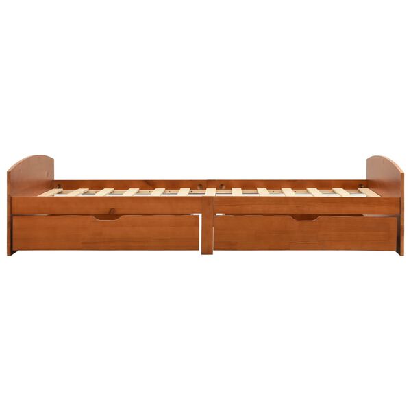 vidaXL ベッドフレーム 引き出し2点付き ハニーブラウン パイン無垢材 90x200cm