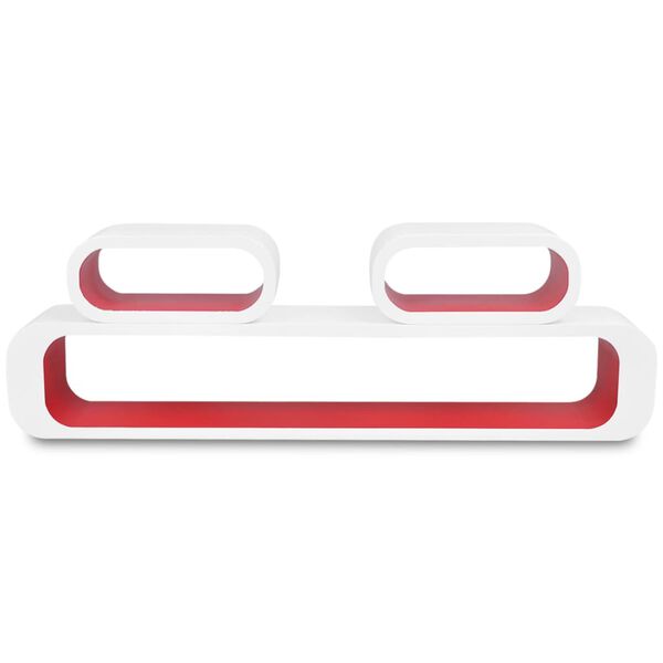 vidaXL 壁面取り付け棚 ディスプレイシェルフ MDF製 3点 キューブ型 本/DVD収納 ホワイト＆レッド