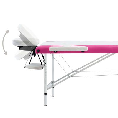 vidaXL 折りたたみ式マッサージテーブル 三つ折り アルミ製 ホワイト＆ピンク
