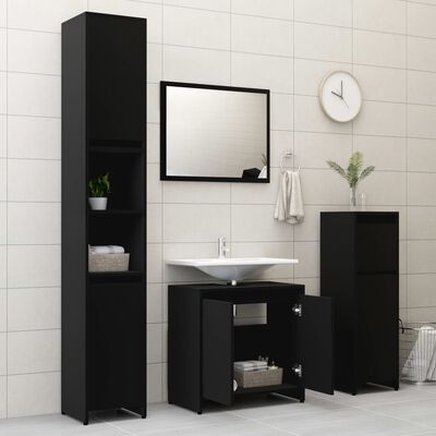 vidaXL バスルーム家具セット 黒色 パーティクルボード