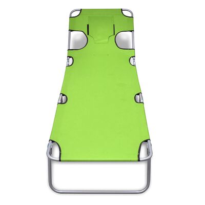 vidaXL 折りたたみ式サンラウンジャー ヘッドクッション付き 粉体塗装スチール製 グリーン