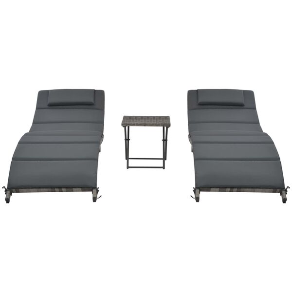 vidaXL 折りたたみ式ガーデンラウンジ3点セット ポリラタン製 グレー