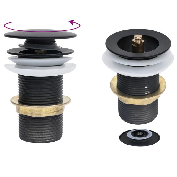 vidaXL プッシュ式排水ドレン オーバーフロー機能無 ブラック 6.4 x 6.4 x 9.1 cm