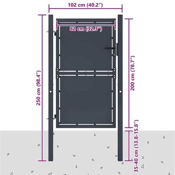 vidaXL ガーデンゲート スチール 100x200 cm アンスラサイト