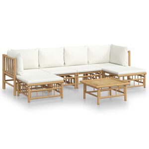 vidaXL ガーデンラウンジ7点セット クリームホワイトクッション付き 竹製