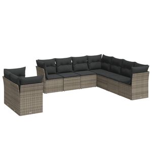 vidaXL ガーデンソファ9点セット クッション付き ポリラタン製 グレー