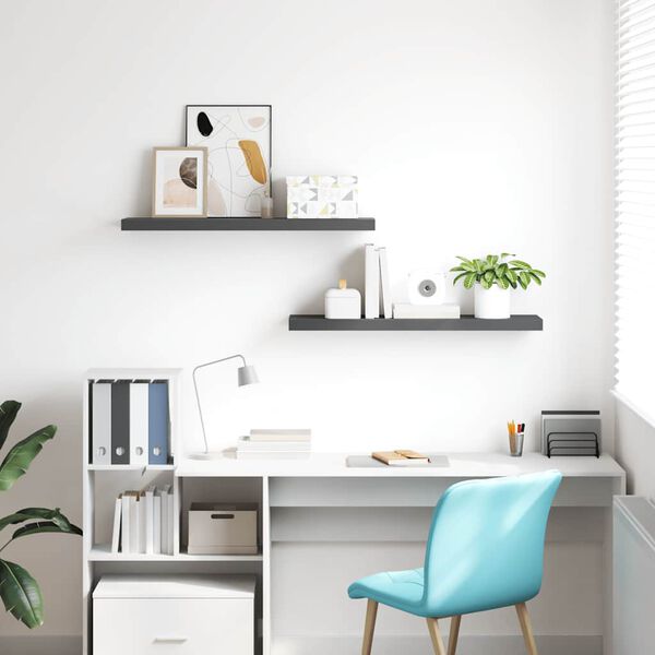 vidaXL フローティングウォールシェルフ 2点 ハイグロスグレー 90x23.5x3.8cm MDF