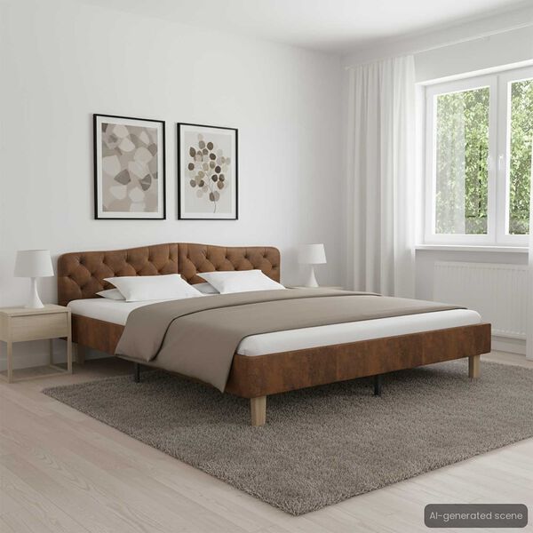 vidaXL ベッドフレーム ブラウン スエード調 合成皮革製 180x200cm