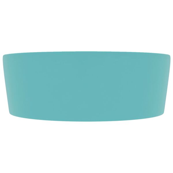 vidaXL 洗面ボウル オーバーフロー付き マットライトグリーン 36x13cm セラミック