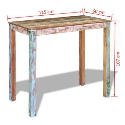 vidaXL バーテーブル 無垢 再生木材 115x60x107cm