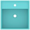 vidaXL 洗面器 角型 オーバーフロー付き マットライトグリーン 41x41cm セラミック