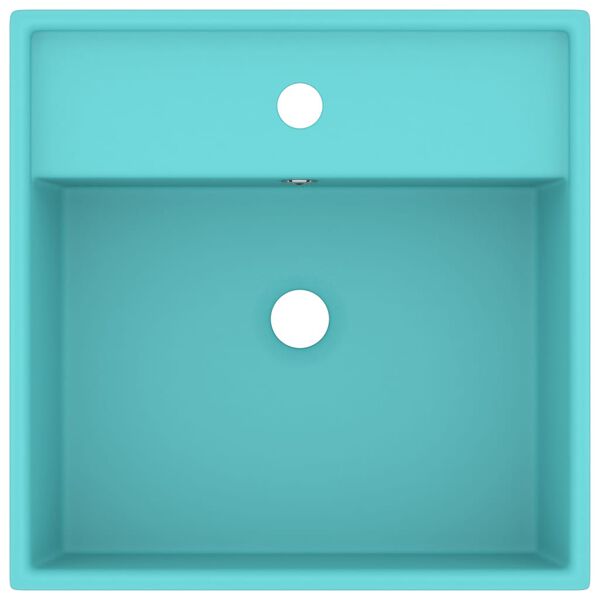 vidaXL 洗面器 角型 オーバーフロー付き マットライトグリーン 41x41cm セラミック