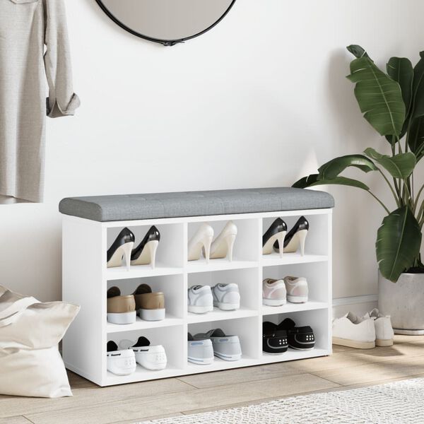 vidaXL シューベンチ ホワイト 82x32x50 cm エンジニアードウッド