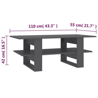vidaXL コーヒーテーブル 灰色 110x55x42cm パーティクルボード