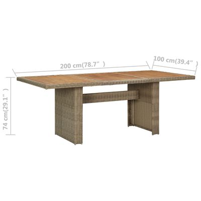 vidaXL ガーデンダイニングテーブル 200x100x74cm ポリラタン製 ブラウン