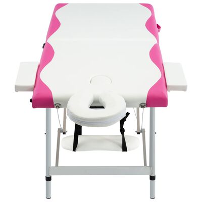 vidaXL 折りたたみ式マッサージテーブル 二つ折り アルミ製 ホワイト＆ピンク