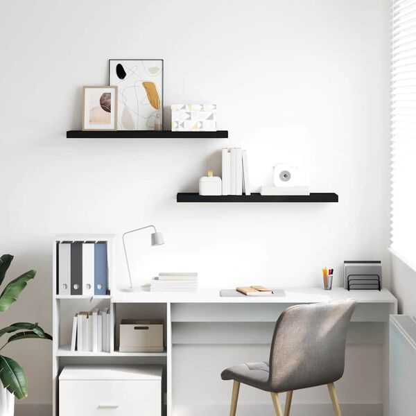 vidaXL フローティングウォールシェルフ 2点 ブラック 90x23.5x3.8cm MDF