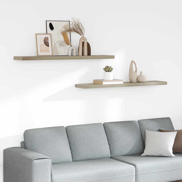 vidaXL フローティングウォールシェルフ 2点 オーク 120x23.5x3.8cm MDF