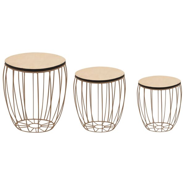 vidaXL コーヒーテーブル3点セット ポプラ合板＆鉄