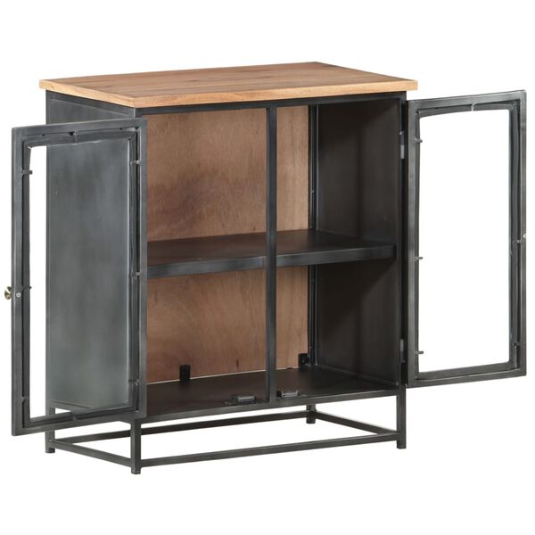 vidaXL サイドボード 60x35x70cm アカシア無垢材＆鉄 グレー