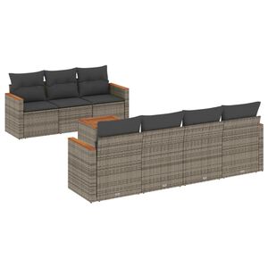 vidaXL ガーデンラウンジ8点セット クッション付き グレー ポリラタン製