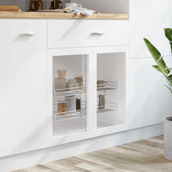 vidaXL 2段 引き出しキッチンワイヤーバスケット 180度 75x38x80cm シルバー