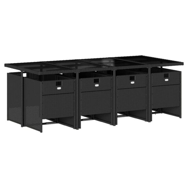 vidaXL ガーデンダイニング9点セット クッション付き ブラック ポリラタン製