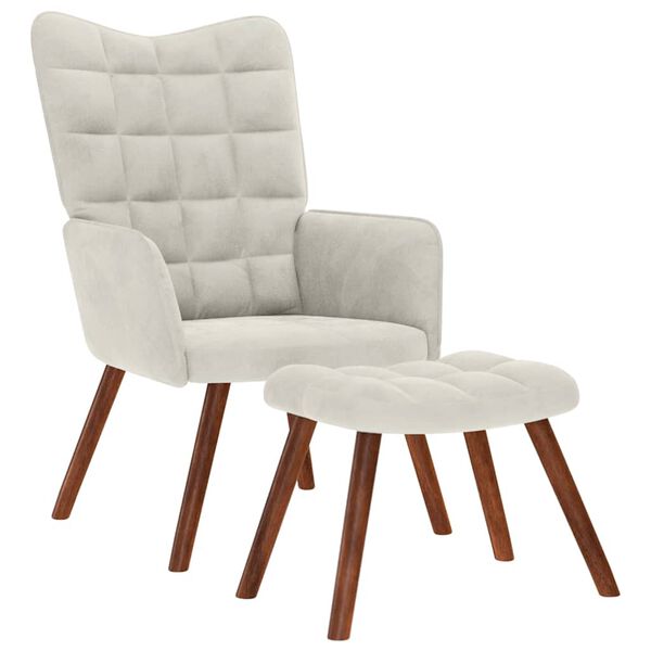 vidaXL リラックスチェア（スツール付き）クリームベルベット