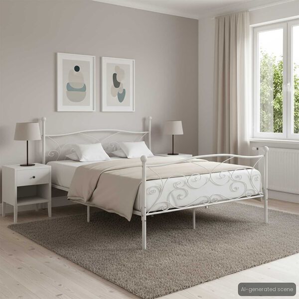 vidaXL ベッドフレーム すのこベース付き ホワイト 金属製 200x200cm