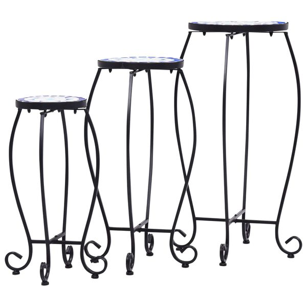 vidaXL モザイクテーブル 3点 セラミック製 ブルー＆ホワイト